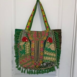 Embroidered Green Tote Bag